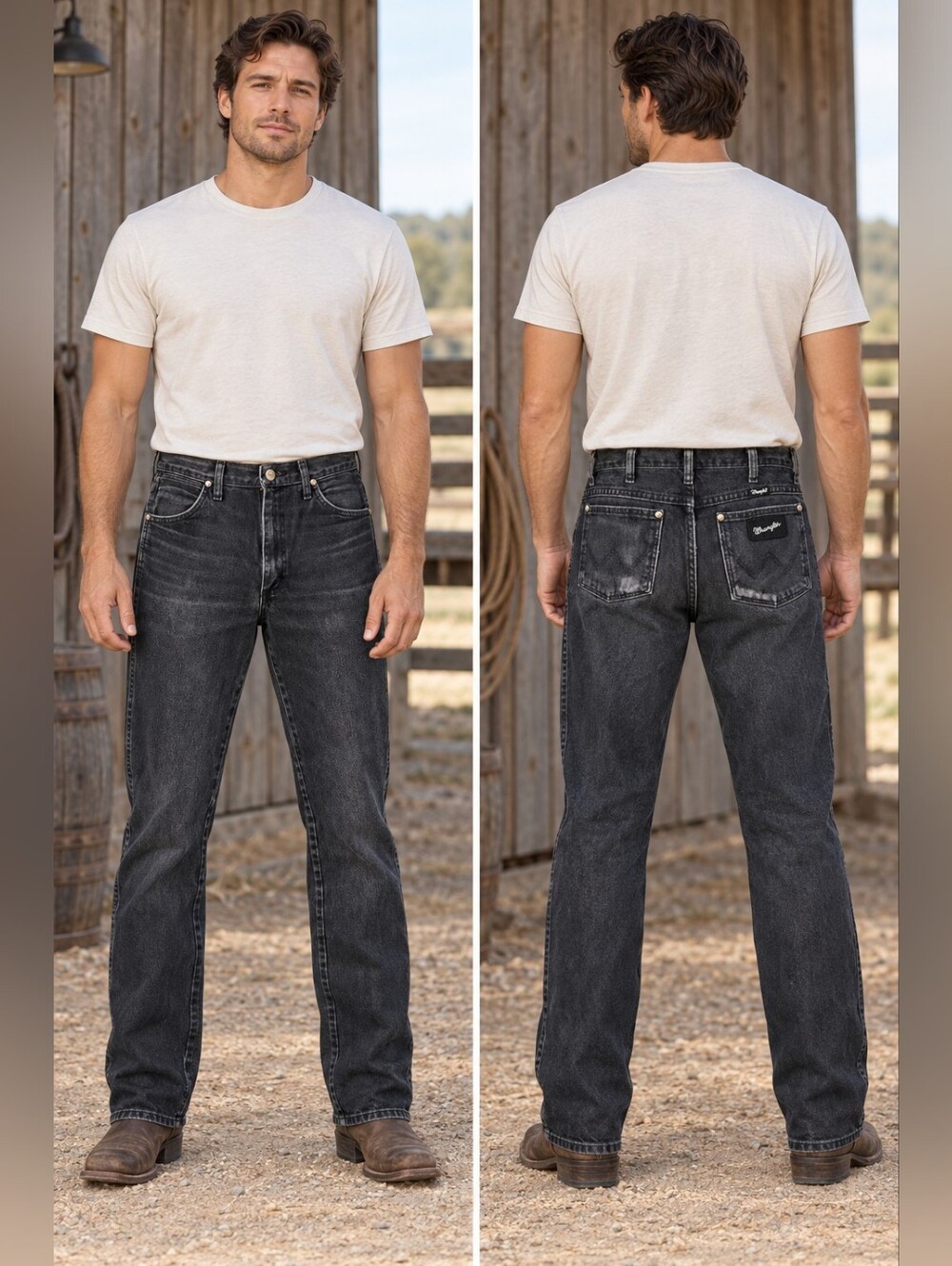 Wrangler Men’s Jeans 30x34 Black Cowboy Western Ranch Rodeo Grunge Biker